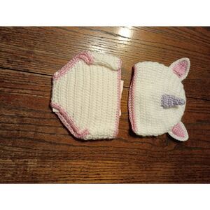 New 0-3 Month Crocheted Unicorn Hat Cap and Diaper Cover White Pink Purple Blue